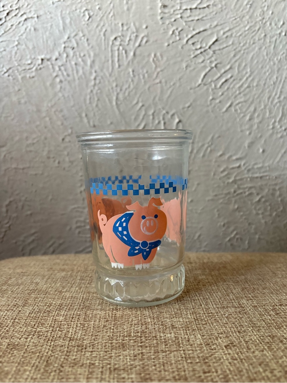 Vintage Style Pink Pig Shot Glass with Blue Accents